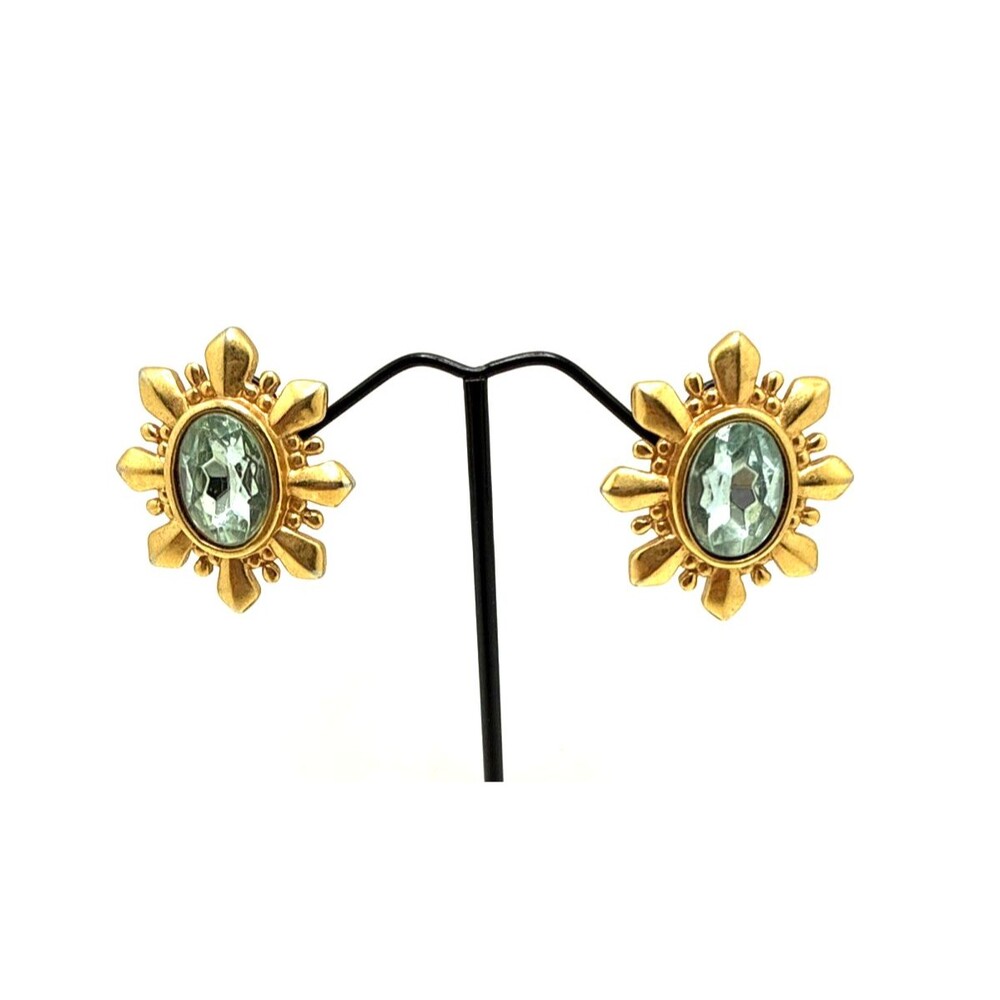Vintage AVON Blue Mesmerize Earrings Starburst Faux Aquamarine Gold Tone Pierced